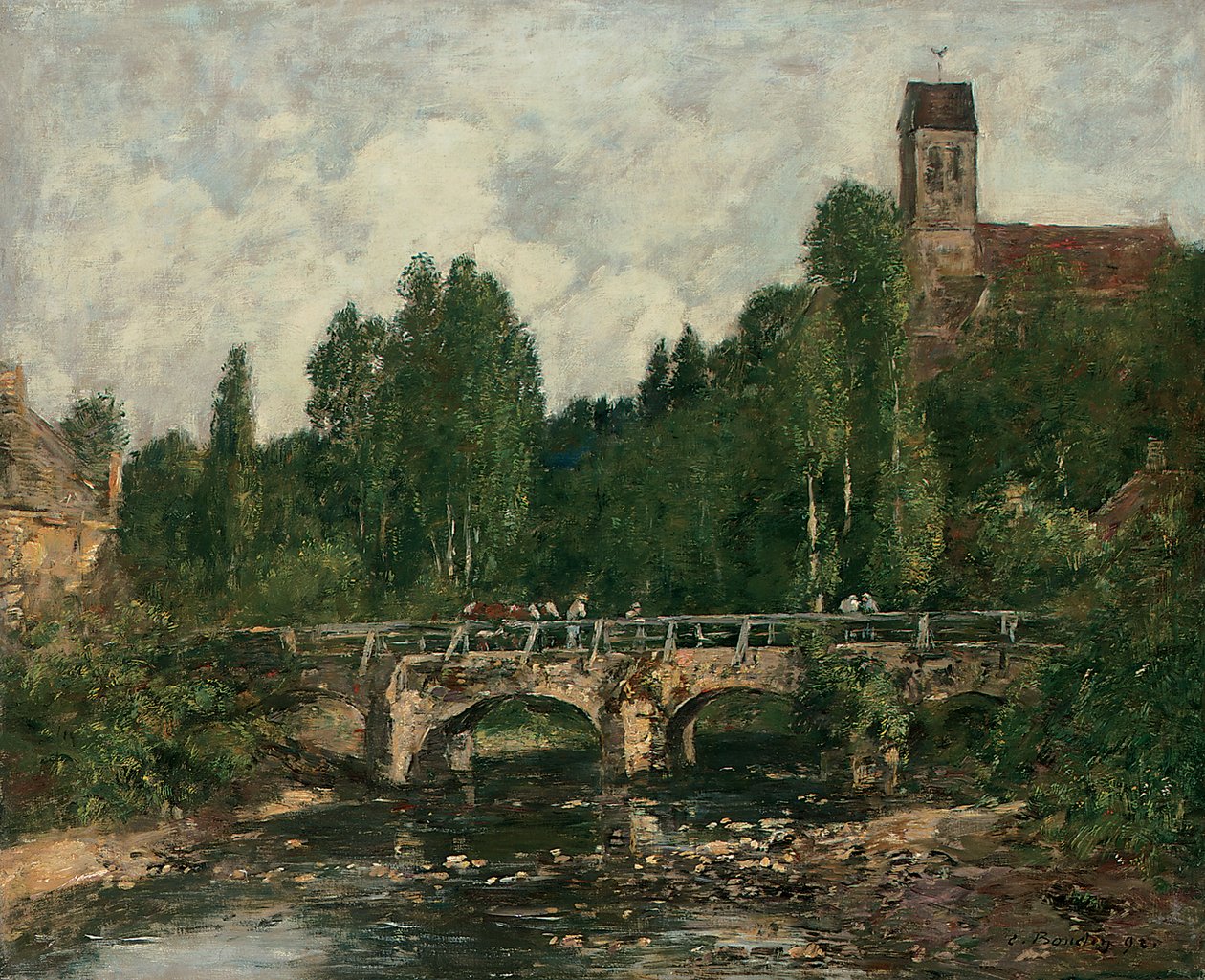 Saint-Cenery, de Kerk en de Brug, 1892 door Eugene Louis Boudin