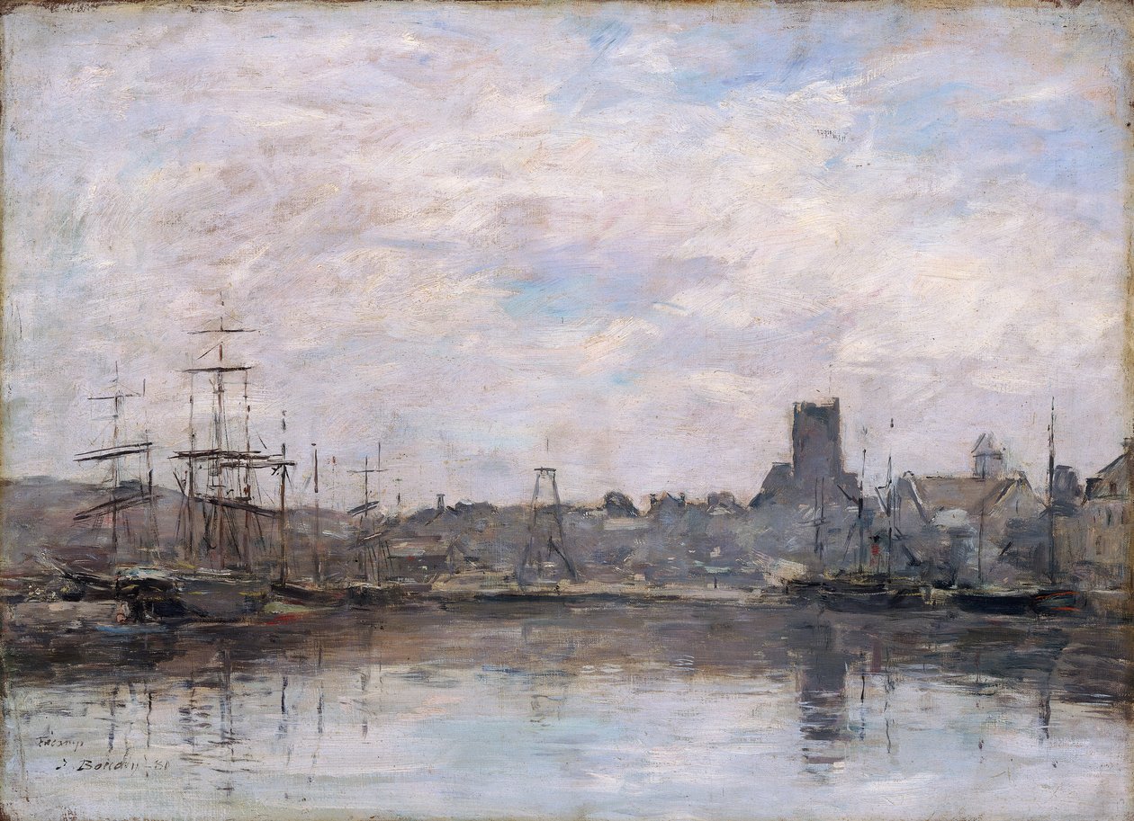 Septemberochtend: Haven van Fécamp door Eugene Louis Boudin