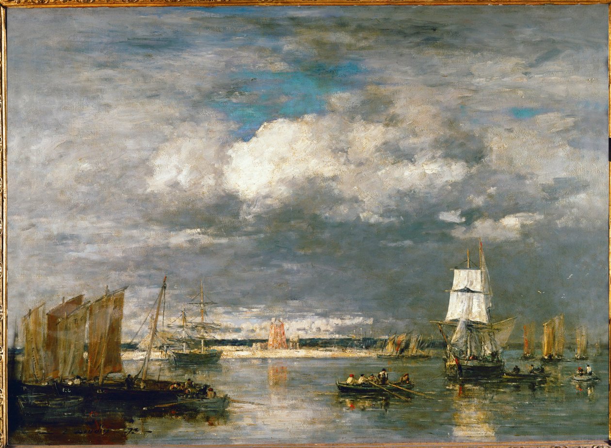 Storm bij de haven van Camaret (olieverf op doek) door Eugene Louis Boudin