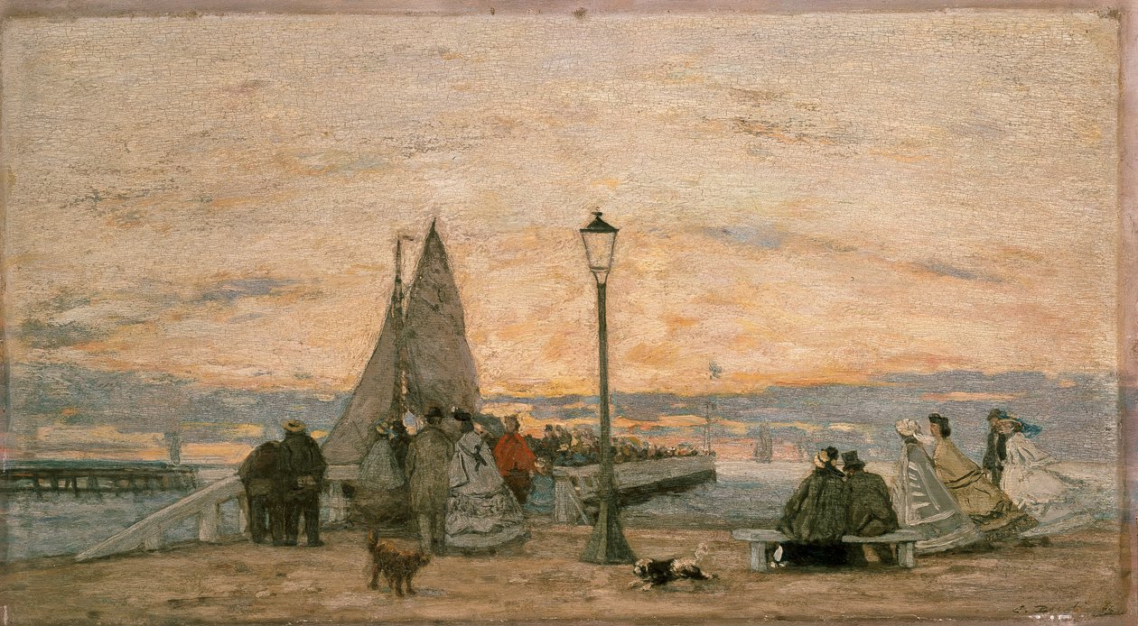 De Steiger in Trouville: Zonsondergang, 1862 door Eugene Louis Boudin