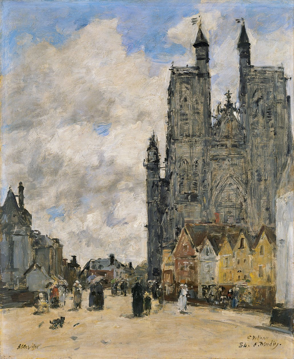 Het Plein van de Kerk van Sint Vulfran in Abbeville door Eugene Louis Boudin