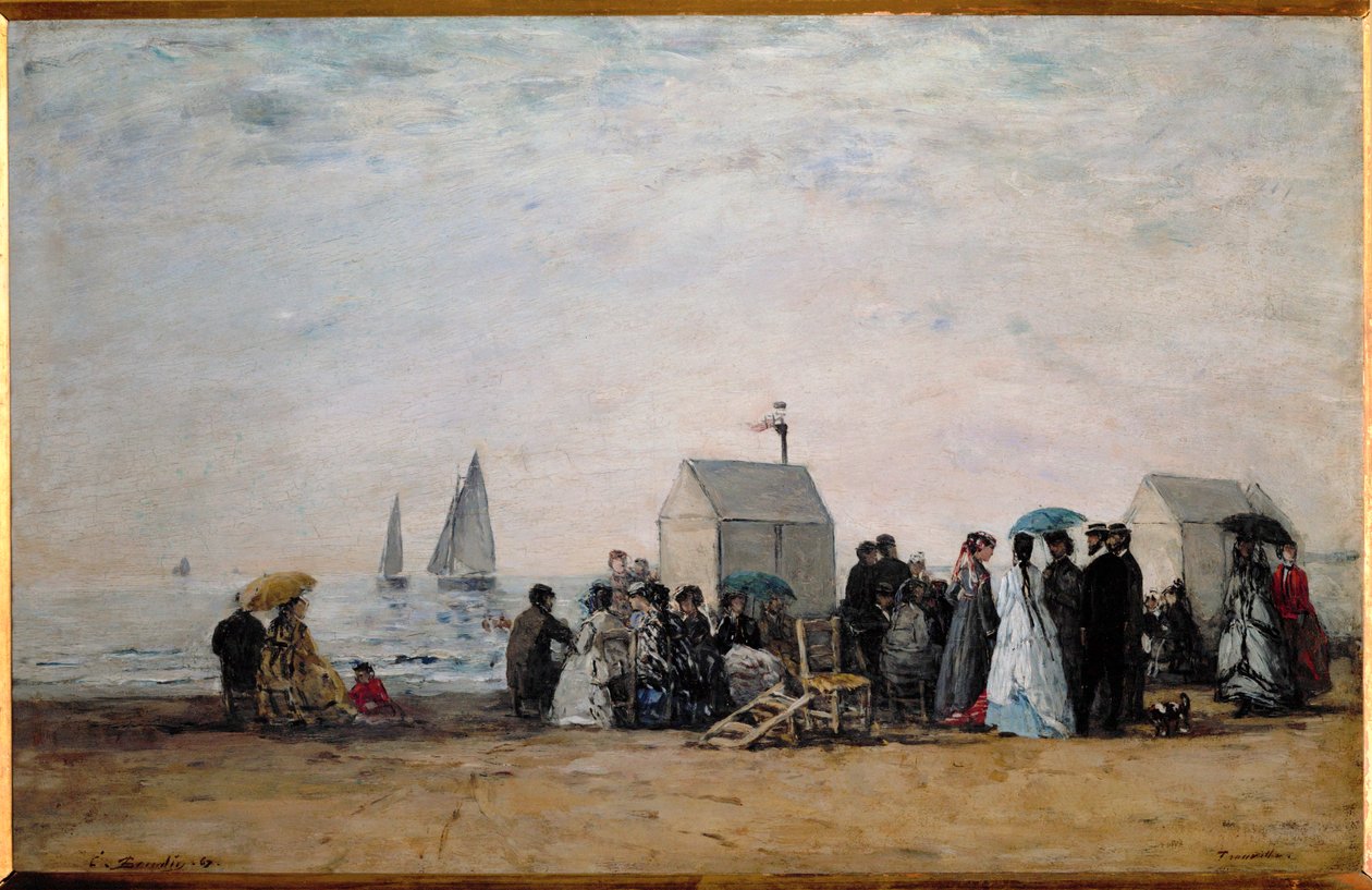Het strand van Trouville door Eugene Louis Boudin