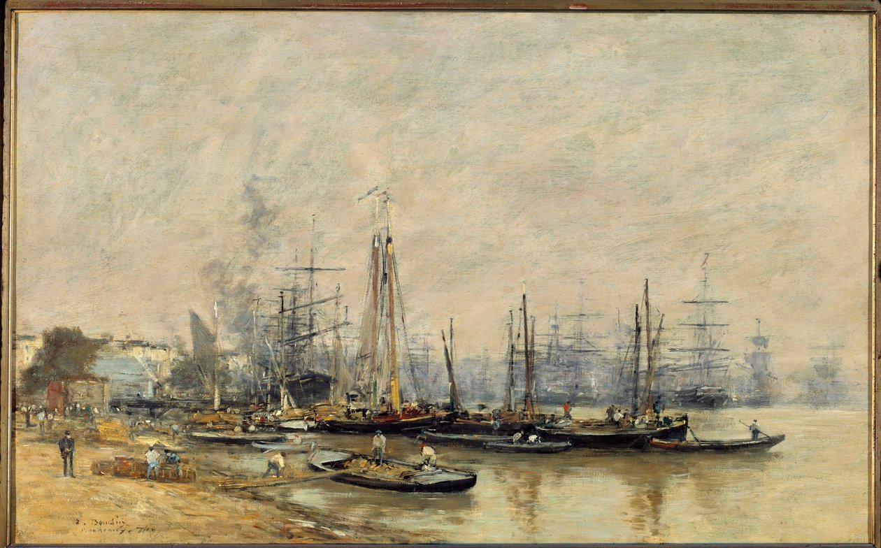 De haven van Bordeaux. Schepen op de Garonne. Schilderij door Eugene Louis Boudin (1824-1898) 1874 door Eugene Louis Boudin
