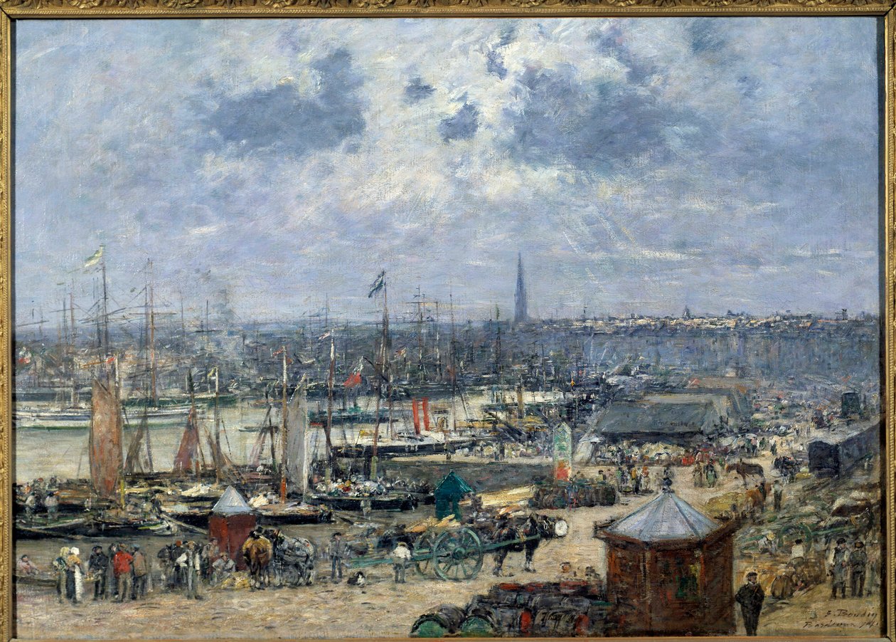 Uitzicht op de haven van Bordeaux door Eugene Louis Boudin