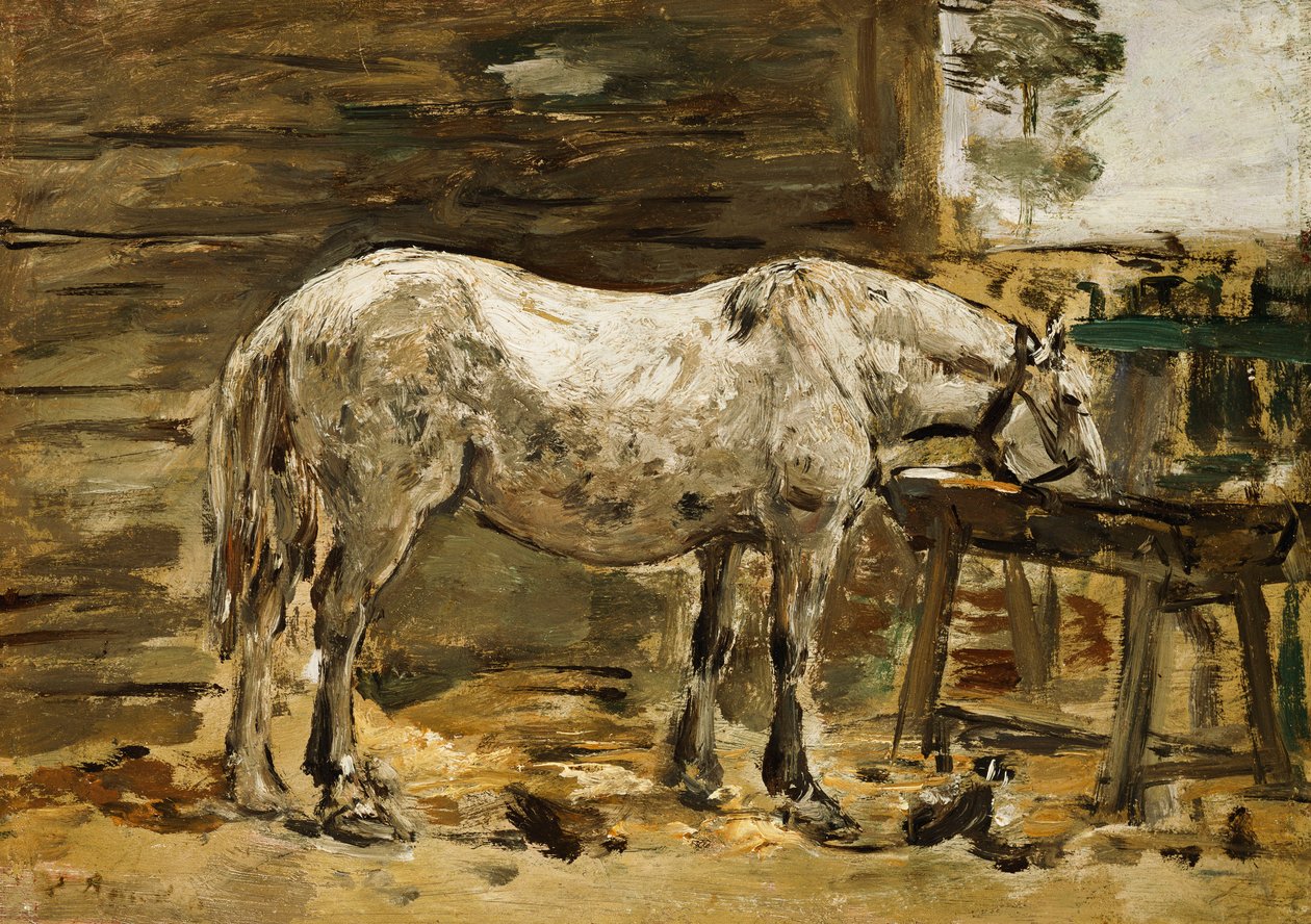 Witte Paard bij de Drinkbak, c.1885-90 door Eugene Louis Boudin