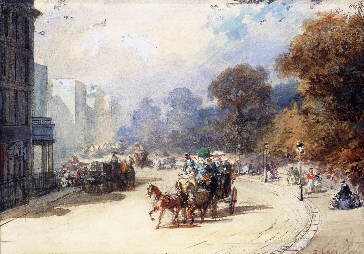 Een koets bij Hyde Park Corner, Londen door Eugene Louis Lami