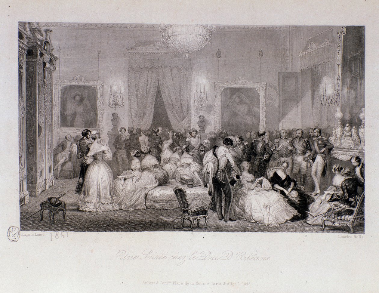 Een sociale avond met de Hertog van Orleans in Parijs. Gravure door Eugene Louis Lami 1841 door Eugene Louis Lami