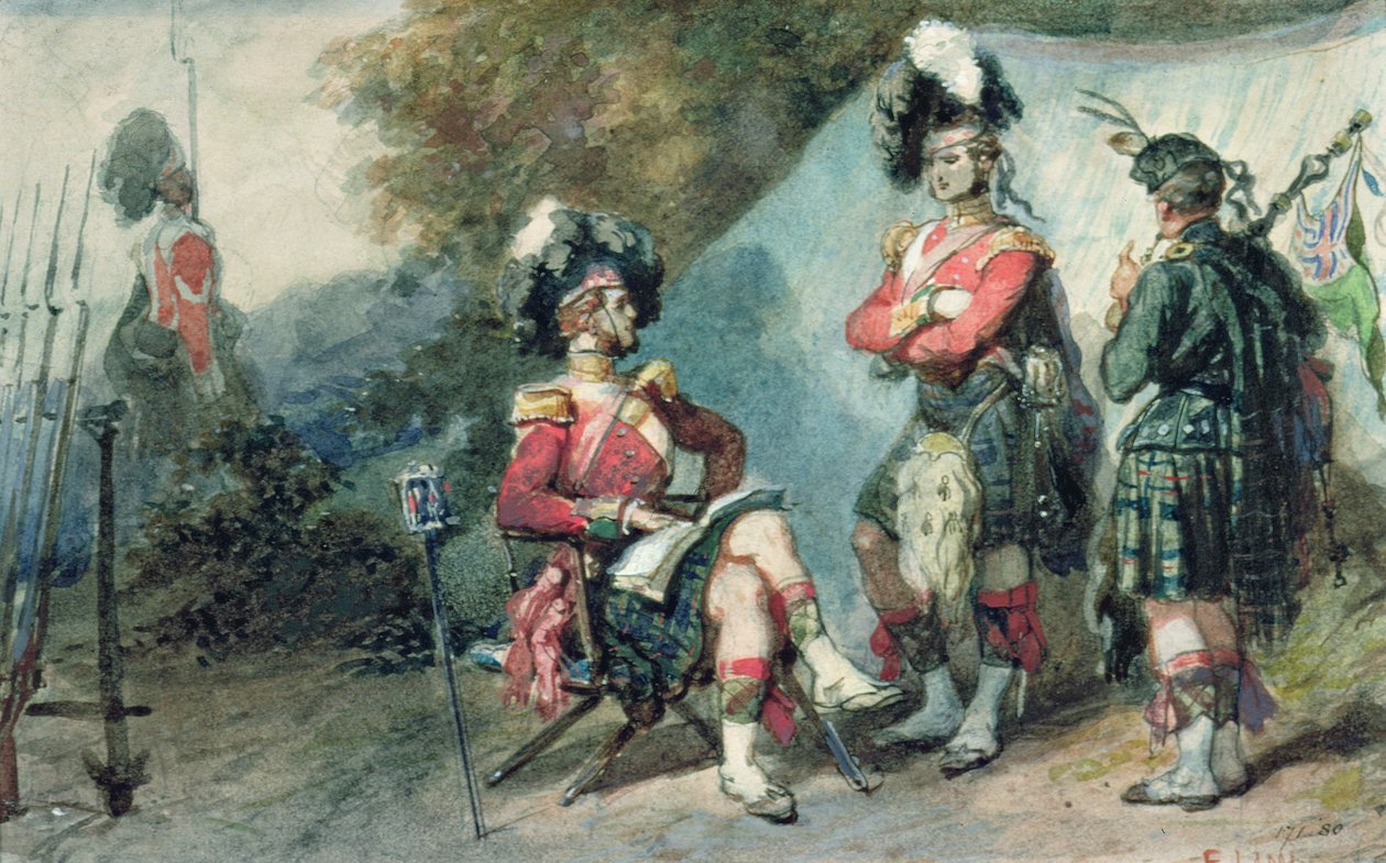Officieren van de 79e Highlanders in Chobham Camp in 1853 door Eugene Louis Lami