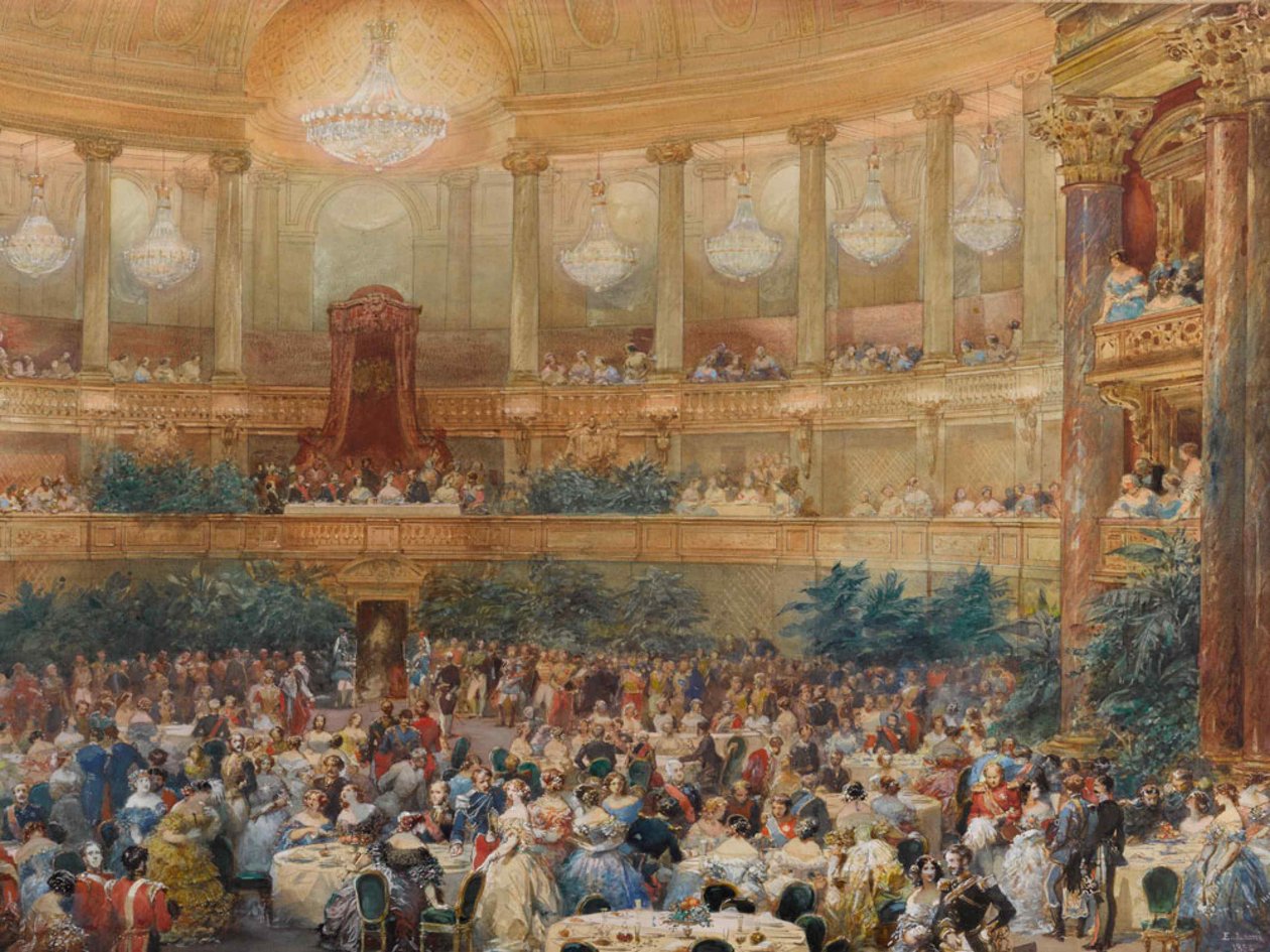 Het diner in Versailles in aanwezigheid van Napoleon III door Eugene Louis Lami