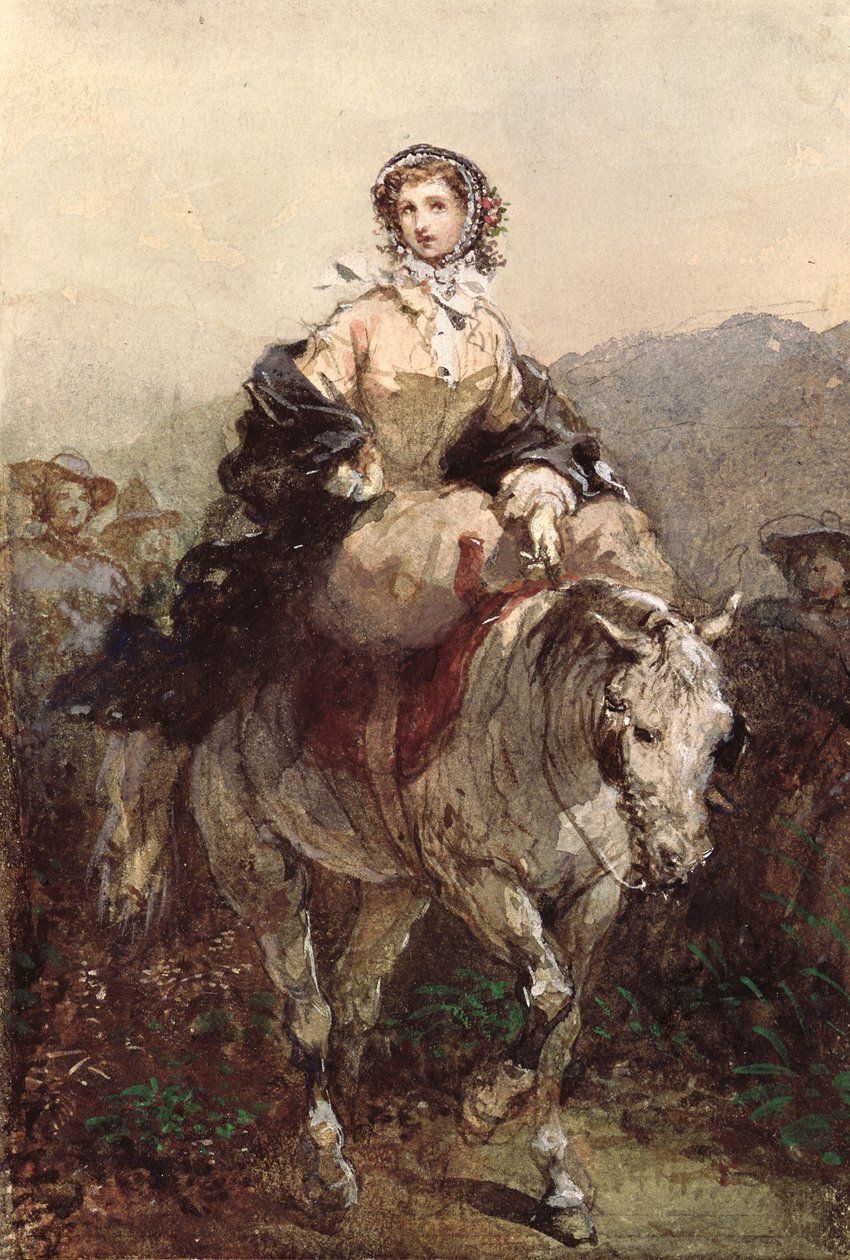 Jonge vrouw op een paard door Eugene Louis Lami