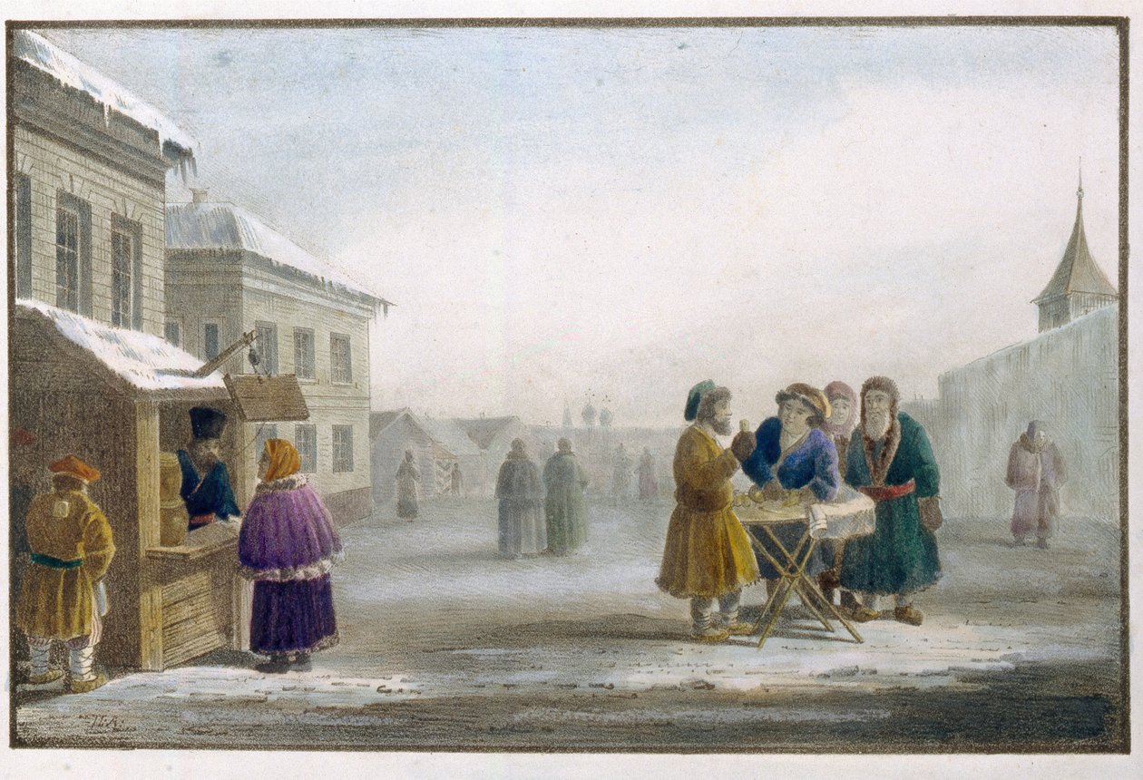 Tabaksverkoper voor een tabakswinkel in Rusland. Werk van Eugene Pluchart (1809-1880) door Eugéne Pluchart