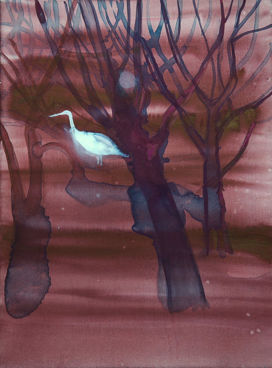 Witte Kraanvogel, 2019 (linnen, pigmenten) door Eugenie Vronskaya