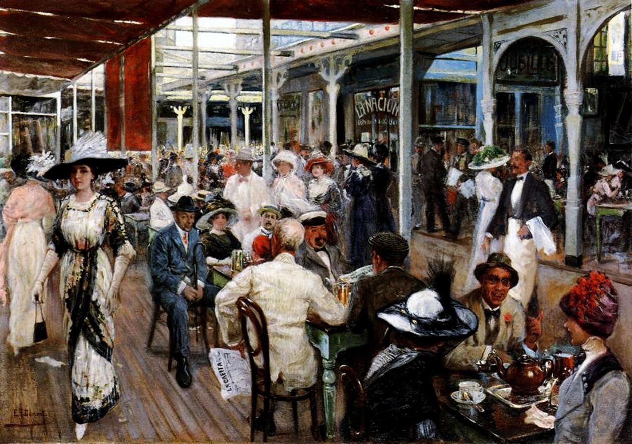 Het Terras van een Café, Mar del Plata, Argentinië, 1912 door Eugenio Alvarez Dumont