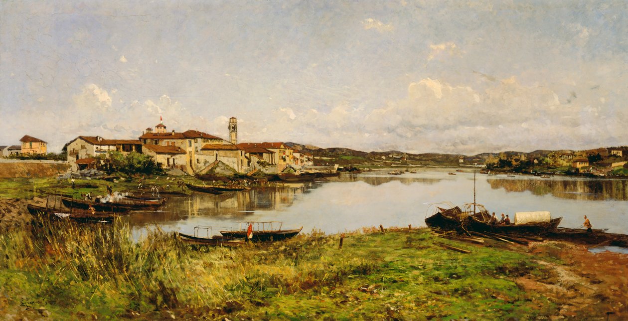 Uitzicht op Sesto Circalende, ca. 1885 door Eugenio Gignous