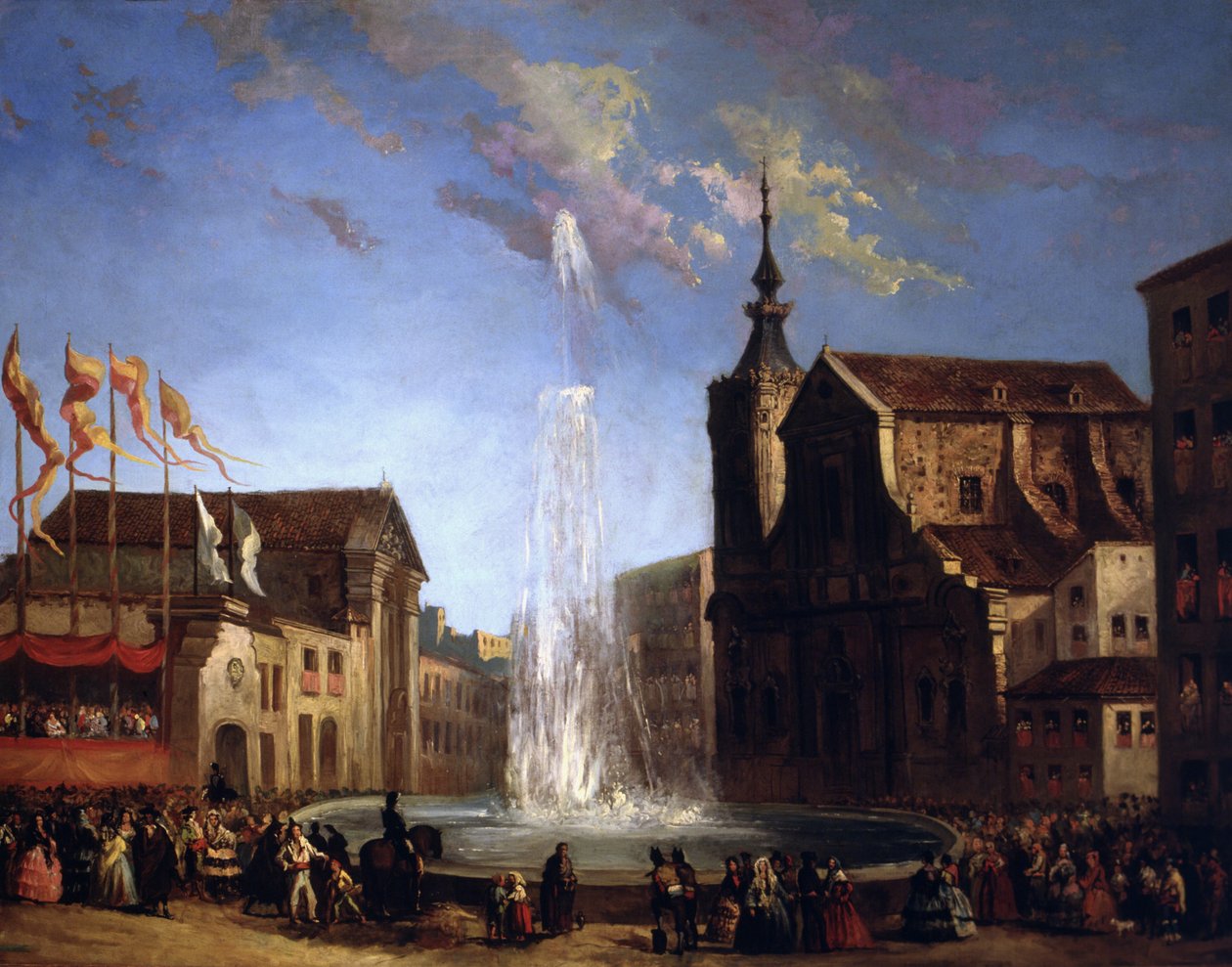 De watervoorziening van Lozoya bij de fontein van de Calle de San Bernardo door Eugenio Lucas y Padilla