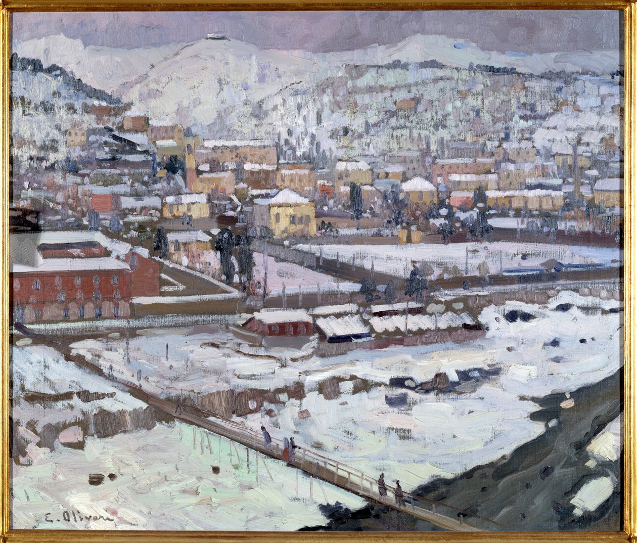 Zicht op Genua onder de sneeuw, Italië door Eugenio Olivari