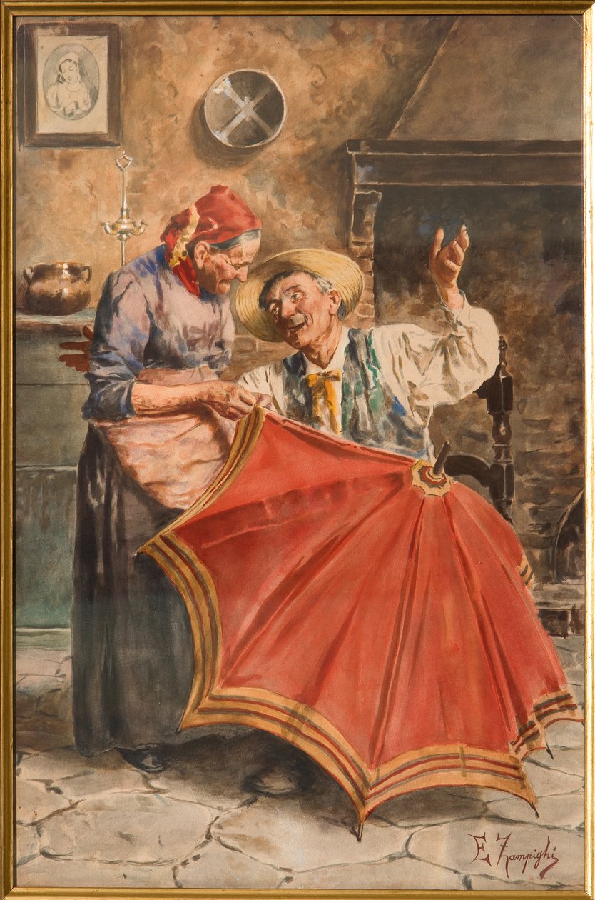 Interieur met twee personen door Eugenio Zampighi
