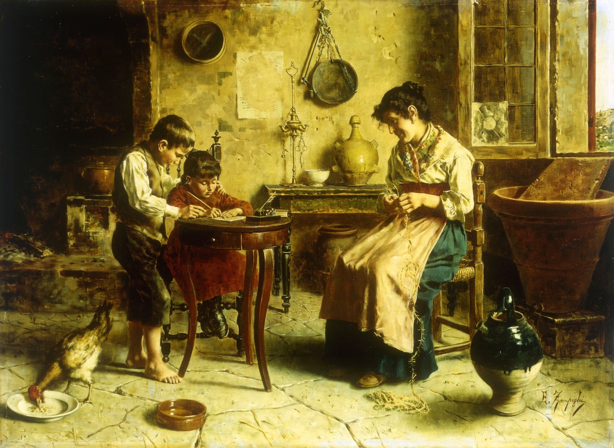 De Schrijfles door Eugenio Zampighi