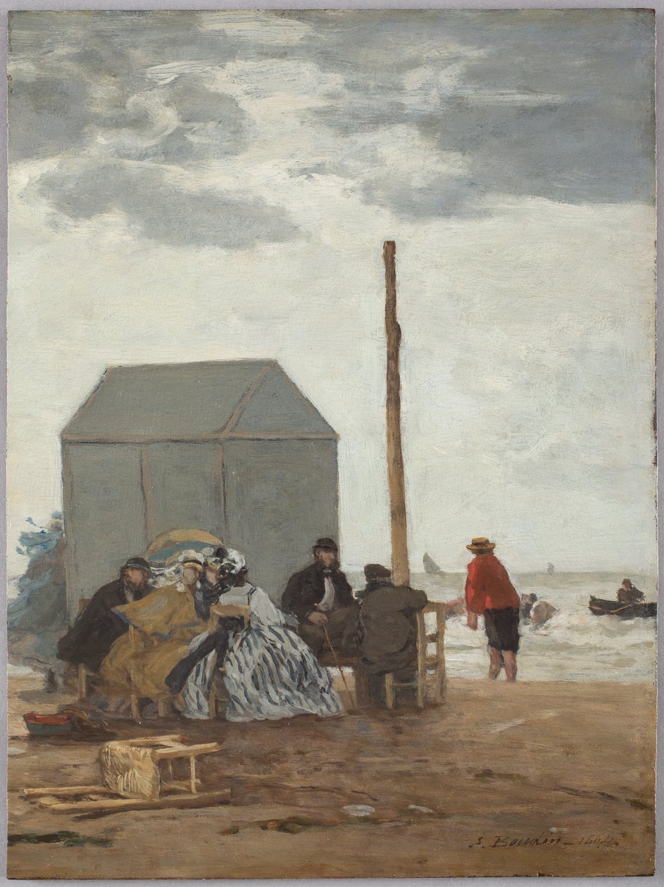 Het strand van Deauville door Eugène Boudin
