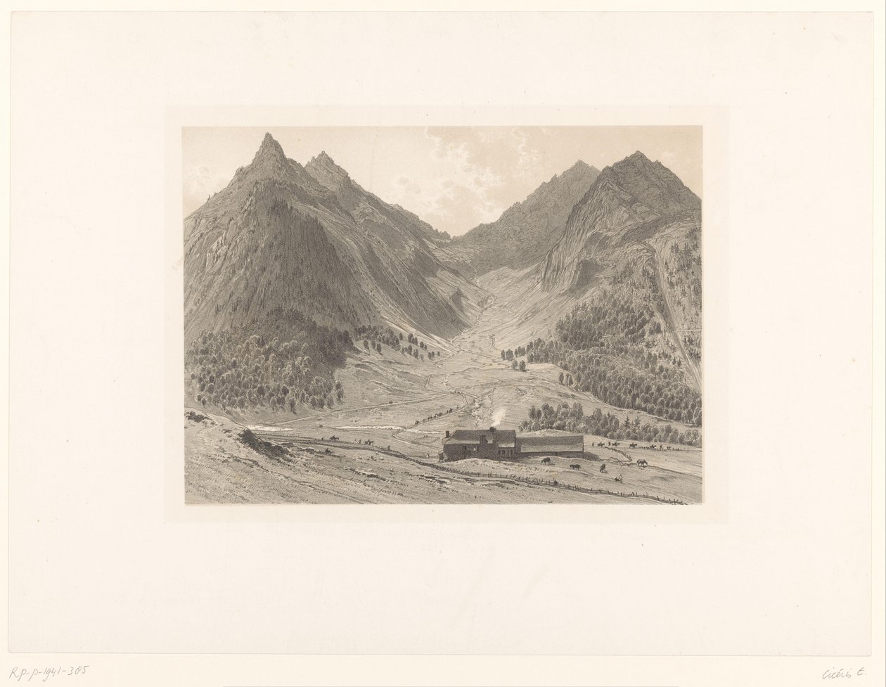Berglandschap met huis in alpenweide door Eugène Cicéri (attributed to)
