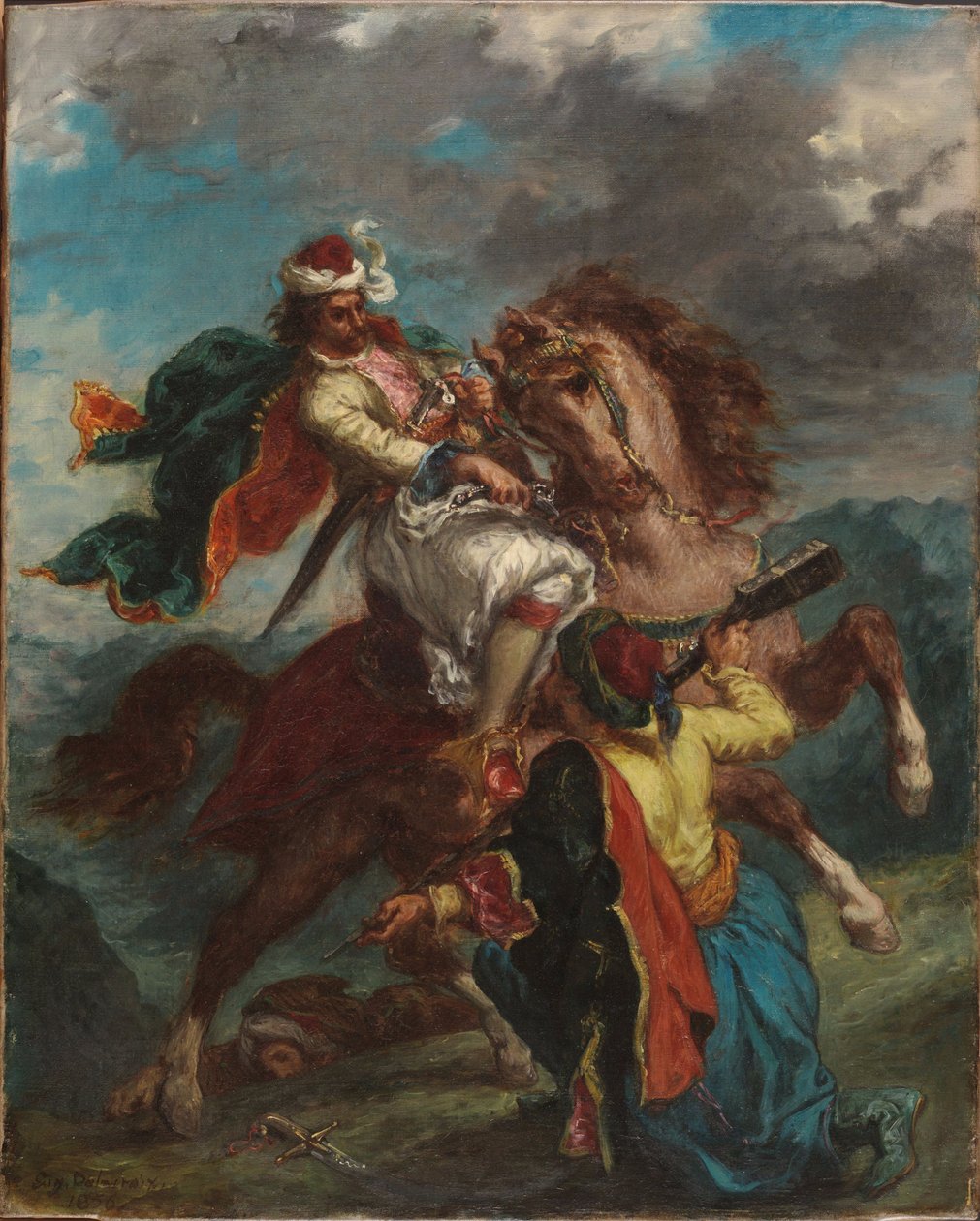 Een Turk geeft zich over aan een Griekse ruiter door Eugène Delacroix