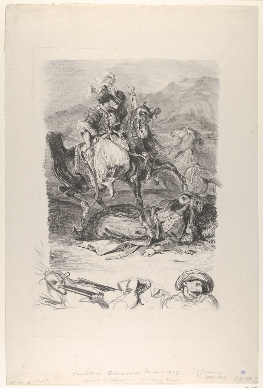 Gevecht tussen de Giaour en de Pasha, 1827 door Eugène Delacroix