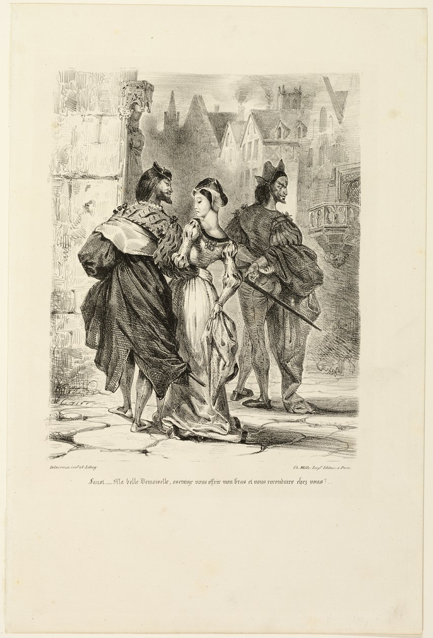 Faust probeert Marguerite te verleiden, uit Faust door Eugène Delacroix