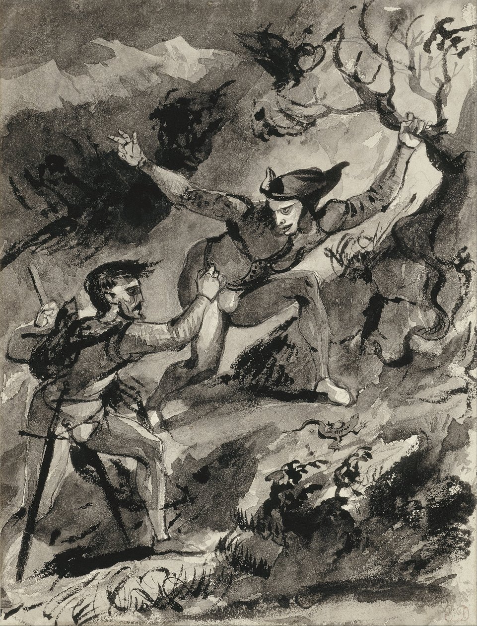 Faust en Mephistopheles op de Blocksberg door Ferdinand Victor Eugene Delacroix