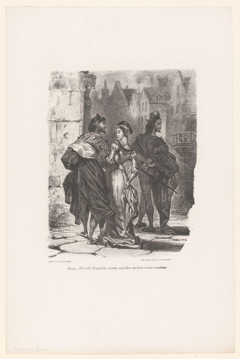 Faust probeert Grietje te verleiden door Eugène Delacroix