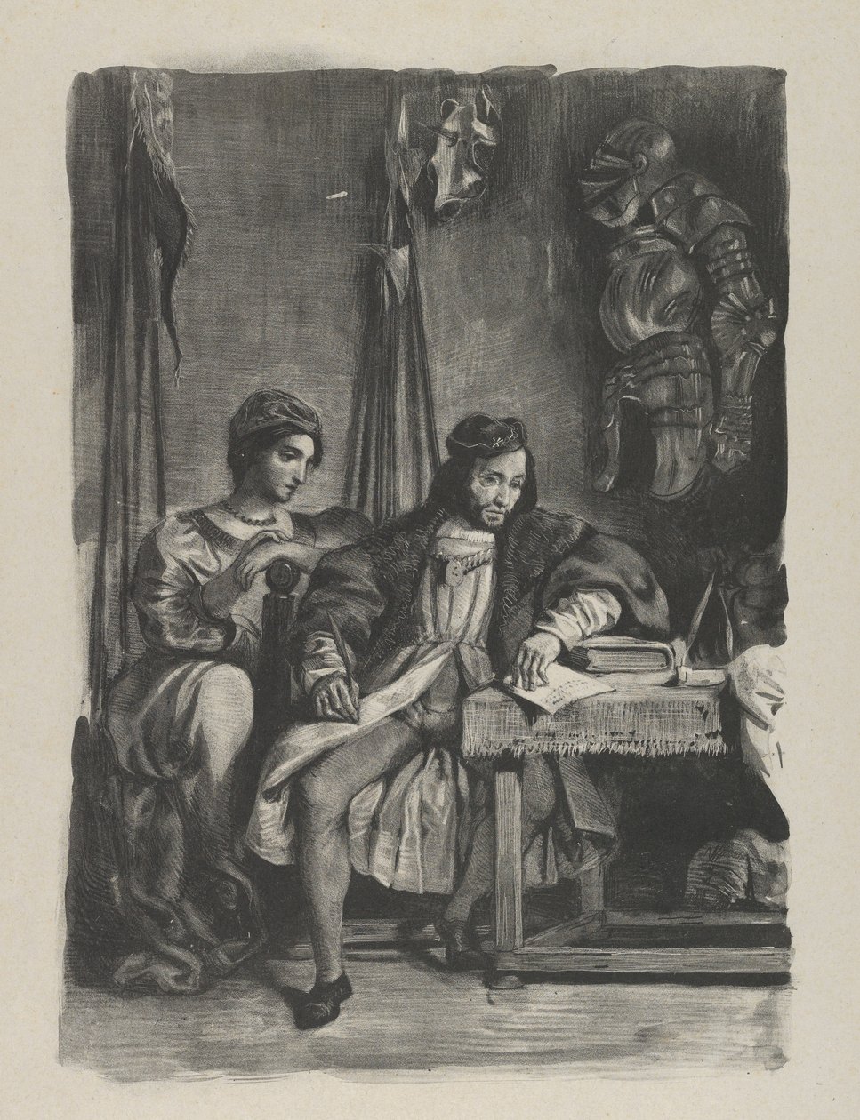 Goetz von Berlichingen schrijft zijn memoires door Eugène Delacroix