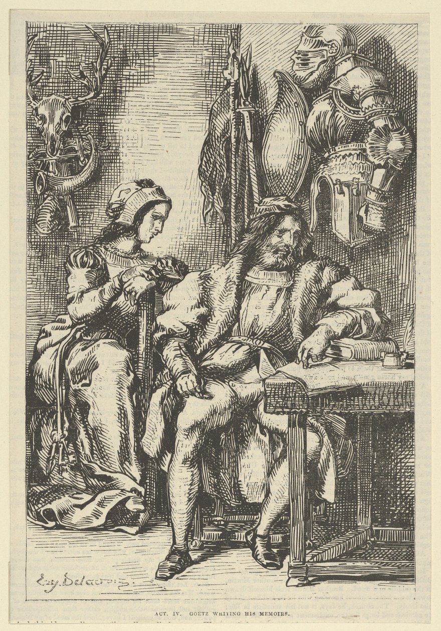 Goetz von Berlichingen schrijft zijn memoires, na 1845 door Eugène Delacroix