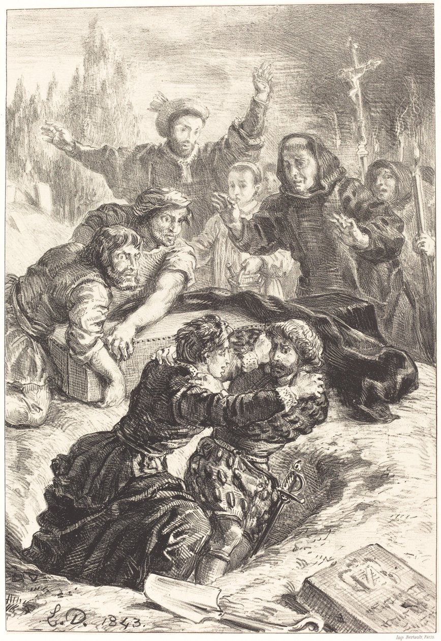Hamlet en Laertes in het graf van Ophelia Act V, Scene I, 1843 door Eugène Delacroix