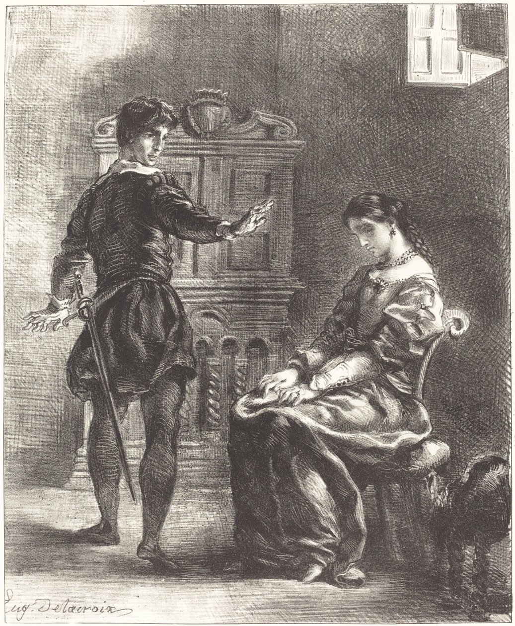Hamlet en Ophelia Act III, Scene I, 1834-1843 door Eugène Delacroix