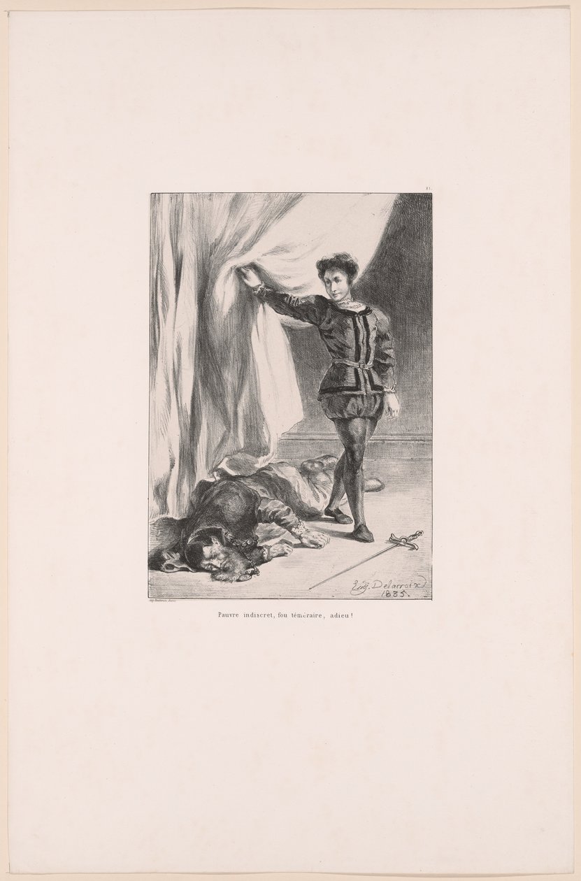 Hamlet en het lichaam van Polonius, plaat 11 uit Hamlet door Eugène Delacroix