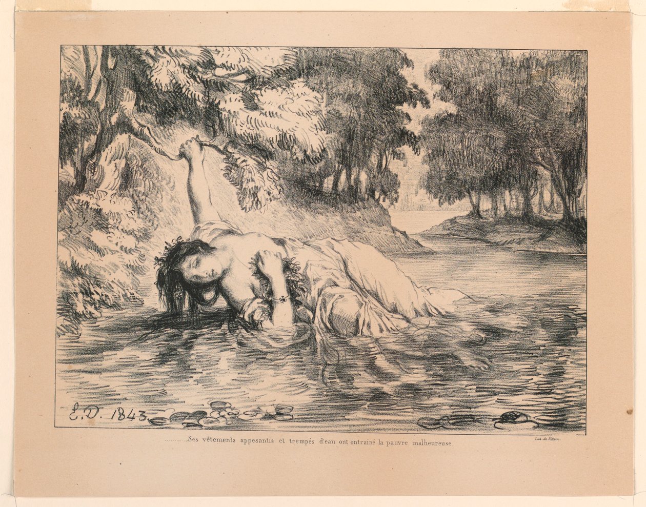 Illustratie voor Hamlet: De dood van Ophelia (IV, 7) door Eugène Delacroix