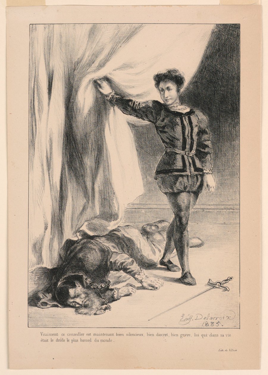 Illustratie voor Hamlet: De dood van Polonius (III,4) door Eugène Delacroix