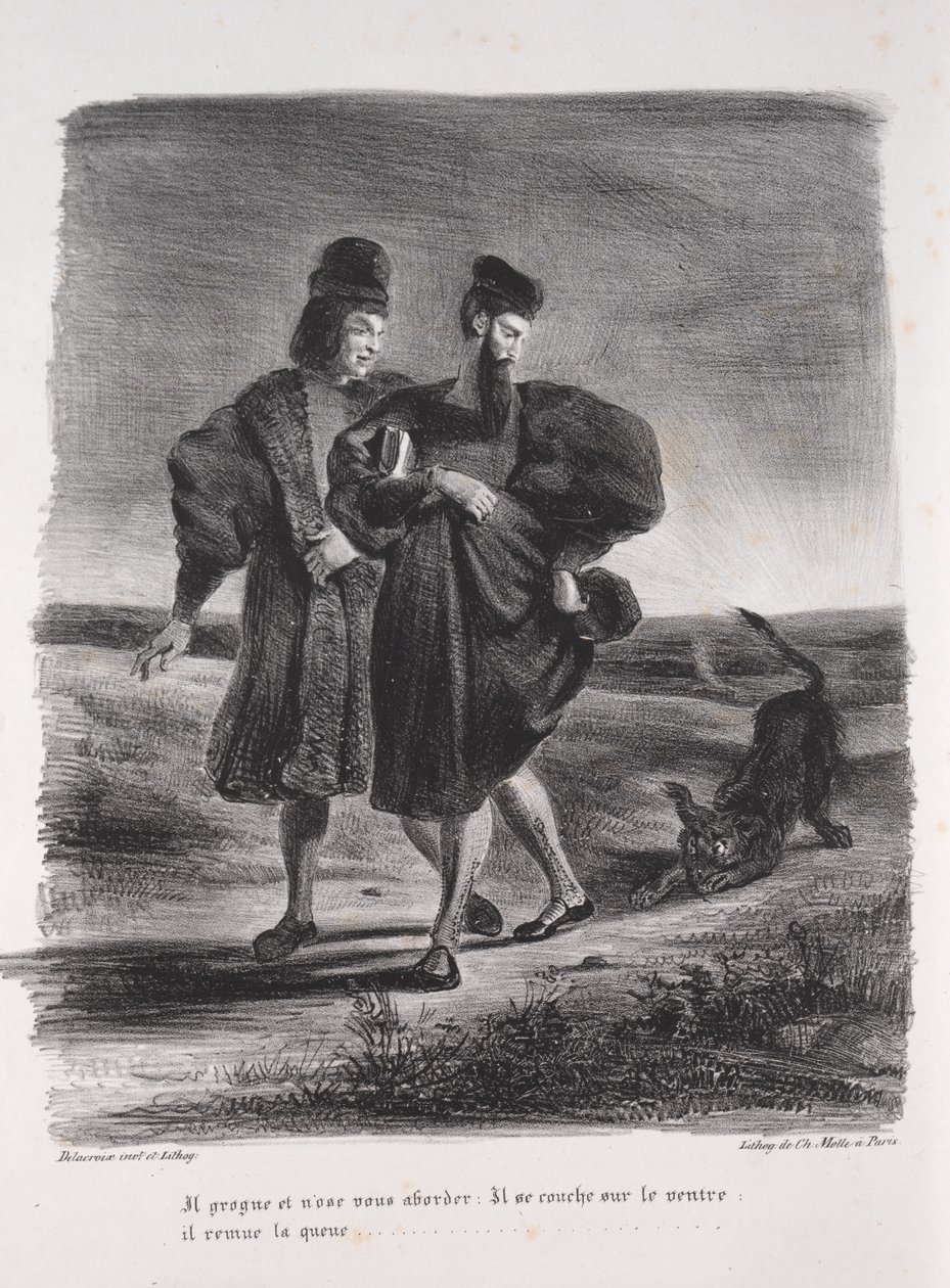 Illustraties voor Faust: Faust, Mefistofeles en de barbet door Eugène Delacroix