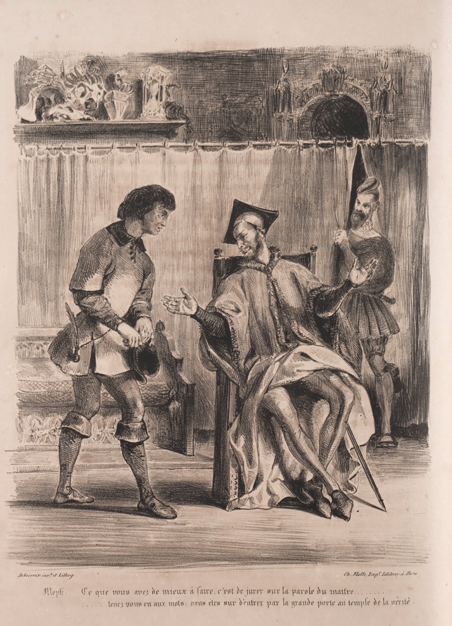 Illustraties voor Faust: Mefistofeles ontvangt de schooljongen door Eugène Delacroix