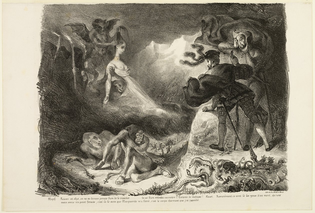 De geest van Marguerite verschijnt aan Faust, uit Faust door Eugène Delacroix