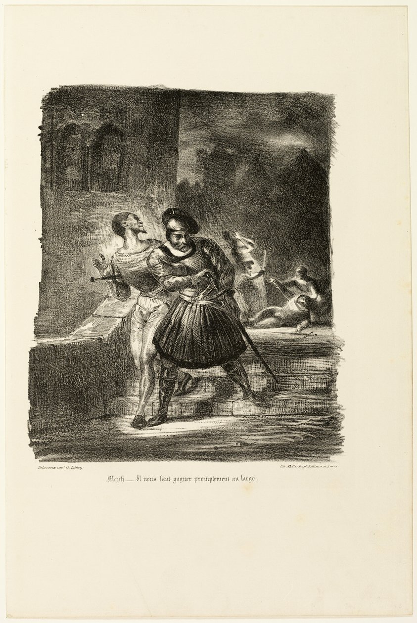 Mephistopheles en Faust vluchten na het duel, uit Faust door Eugène Delacroix