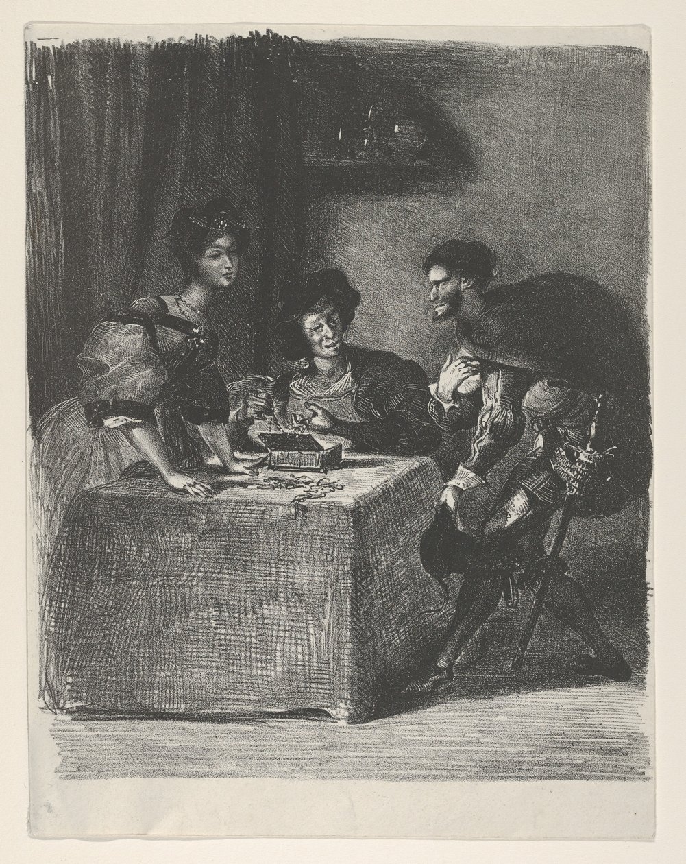 Mephistopheles presenteert zich aan Martha Goethe, Faust door Eugène Delacroix