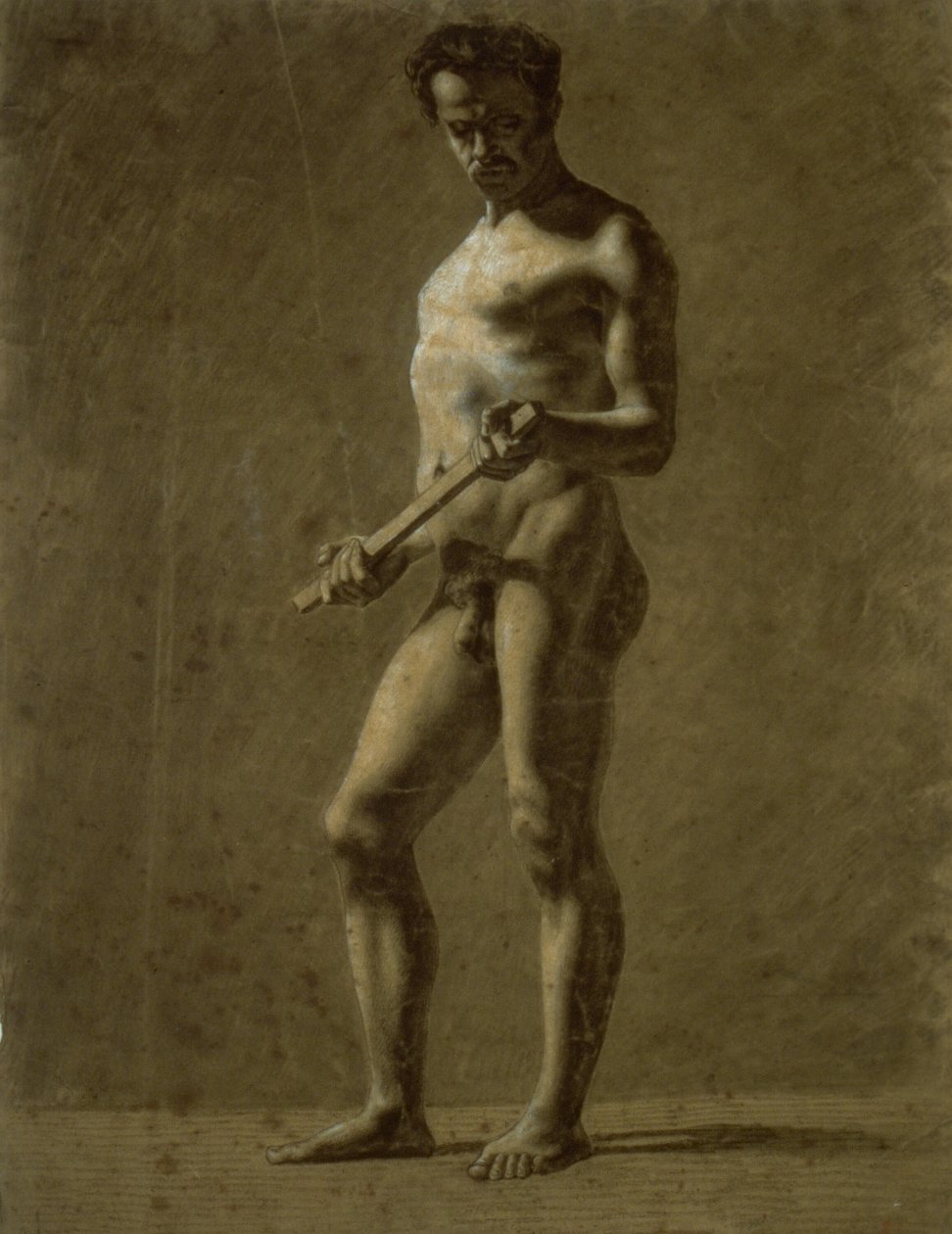 Staande Academische Mannelijke Naakt (recto); Schets van Bovenarm (verso) door Eugène Delacroix