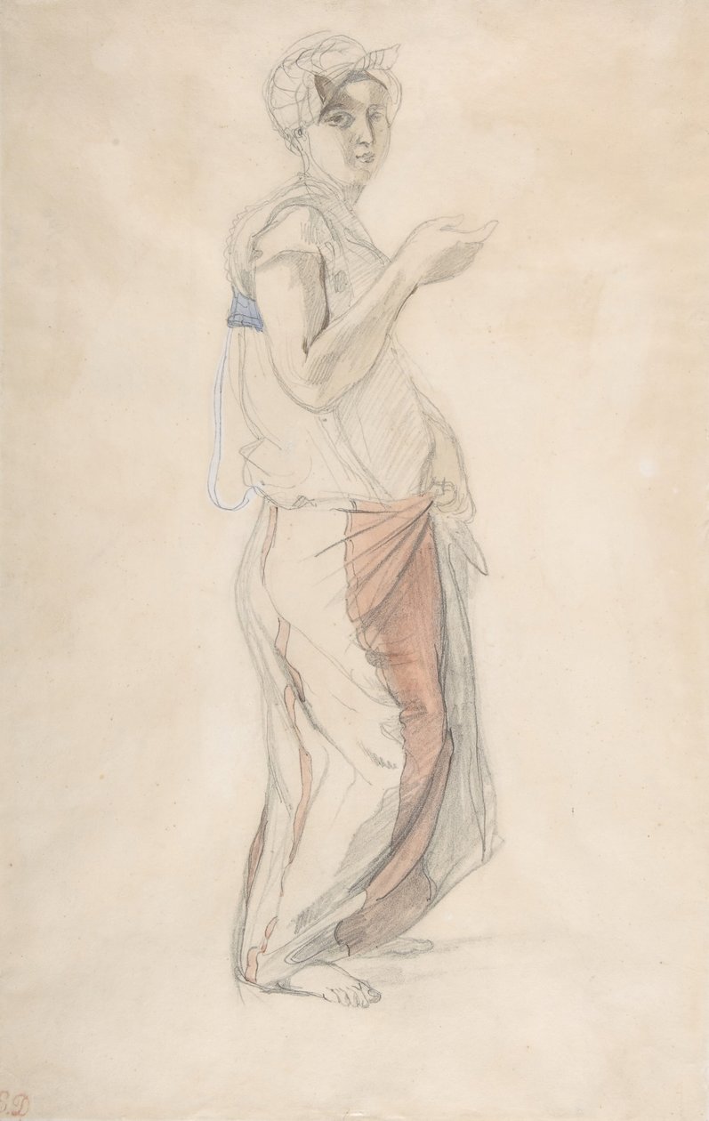 Staande vrouw in Marokkaans kostuum door Eugène Delacroix
