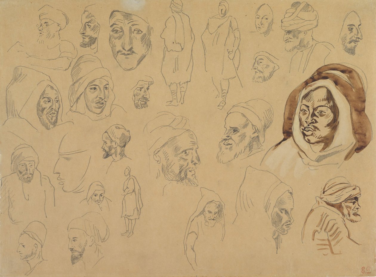 Studies van Arabische Hoofden en Figuren, na 1832 door Eugène Delacroix