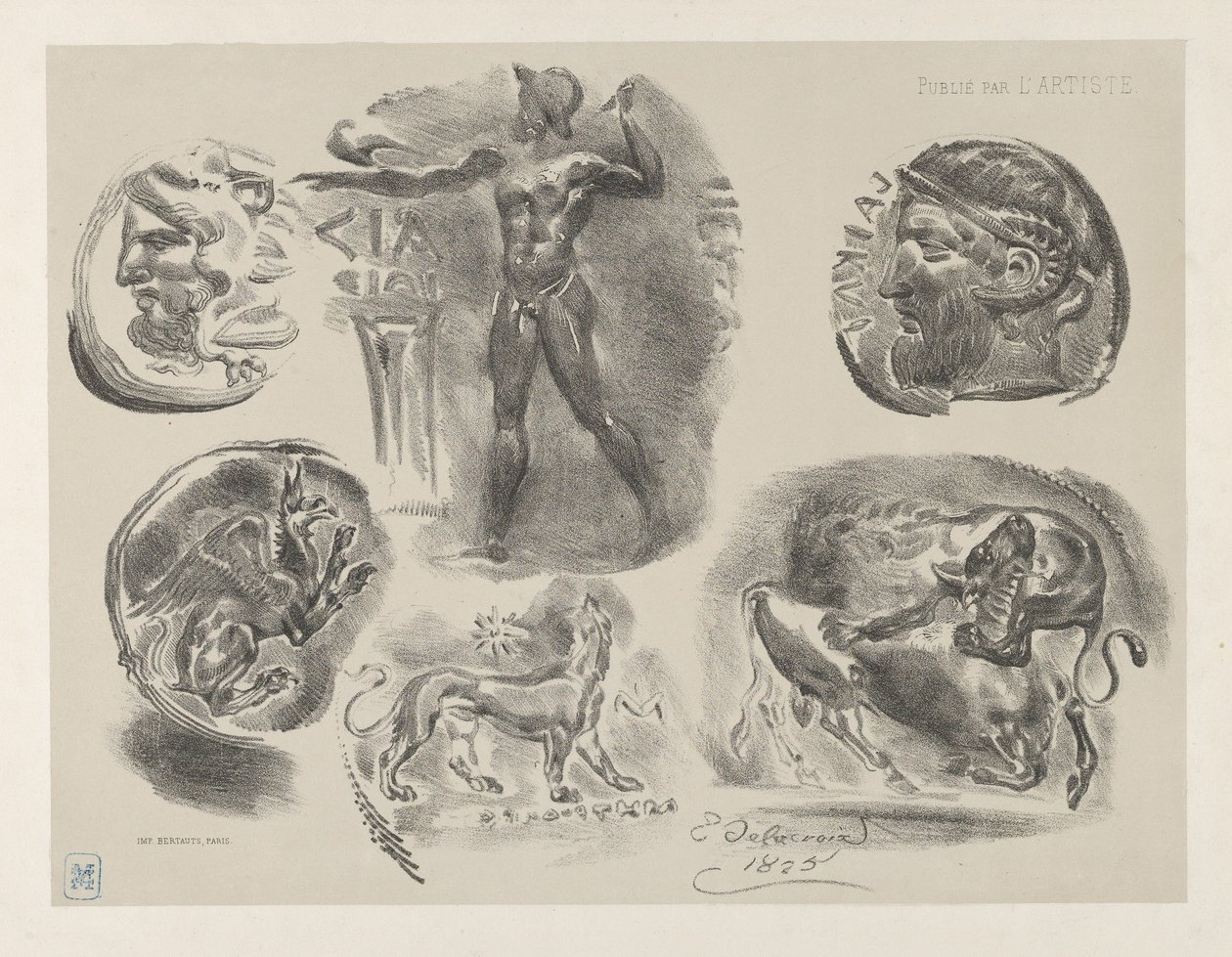 Studies van Zes Griekse Munten, 1825 door Eugène Delacroix