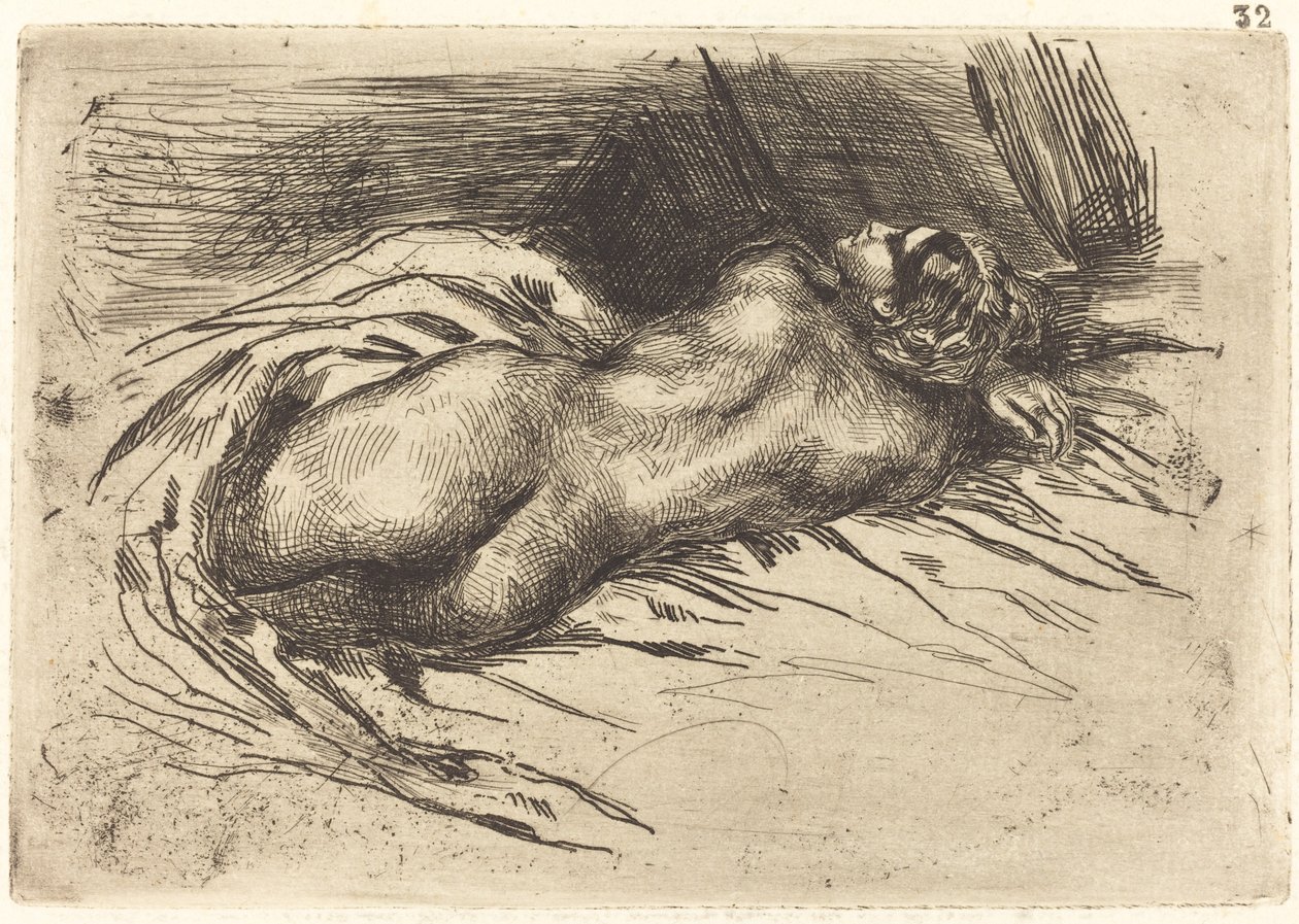 Studie van een Vrouw, Gezien van Achteren (detail) door Eugène Delacroix