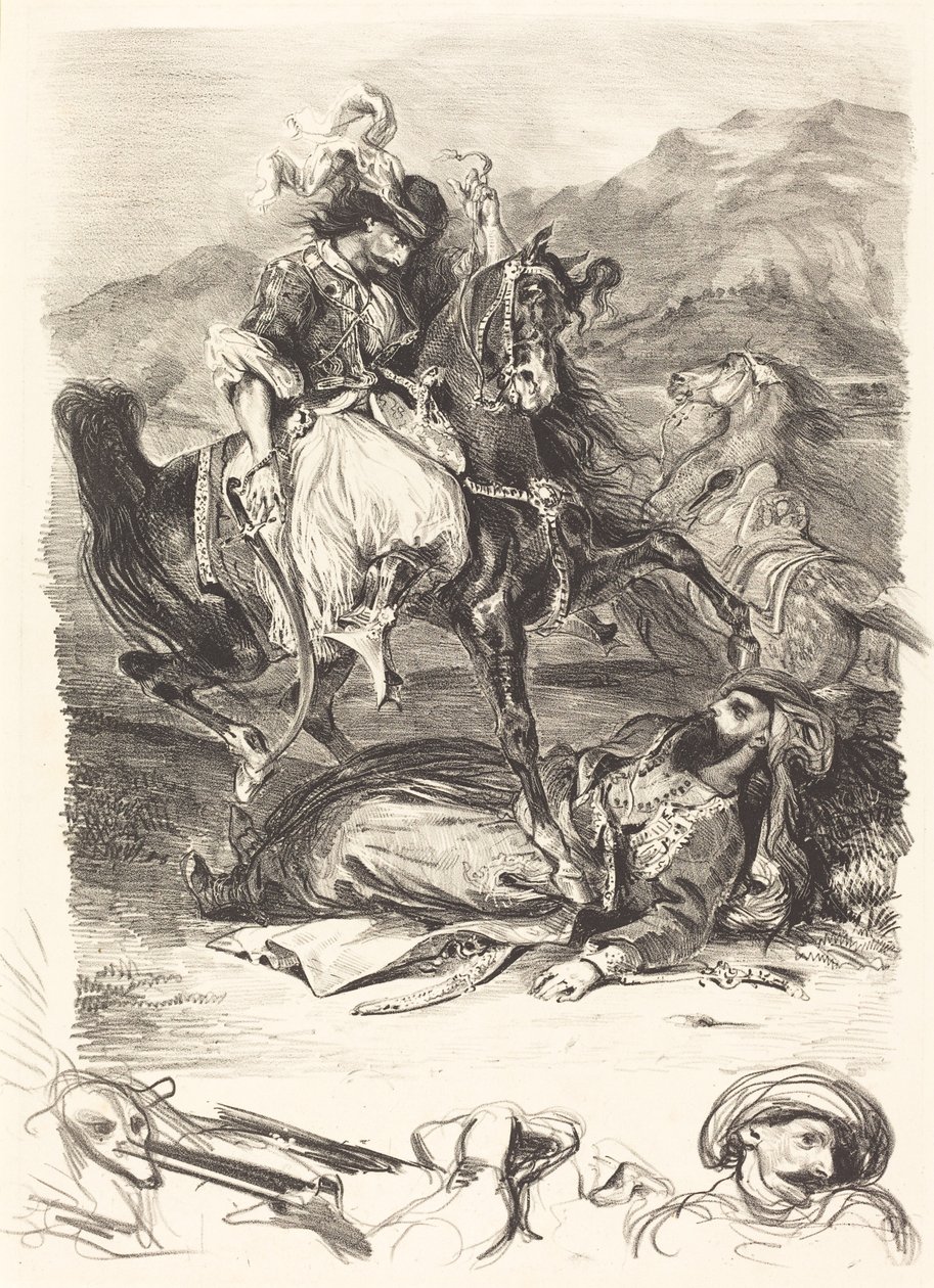 De strijd van de Giaour en de Pasha door Eugène Delacroix