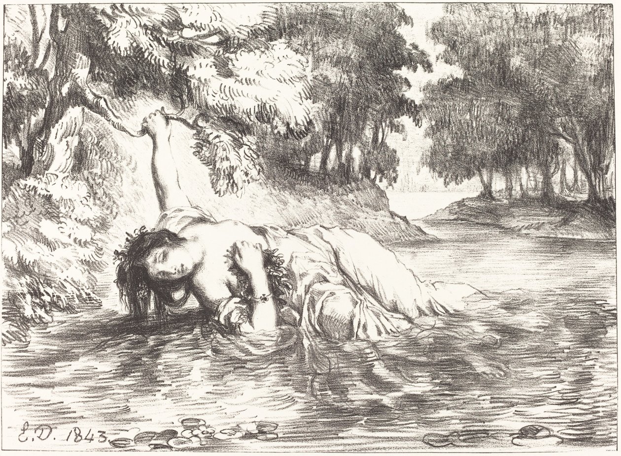De Dood van Ophelia (Act IV, Scene VII) door Eugène Delacroix