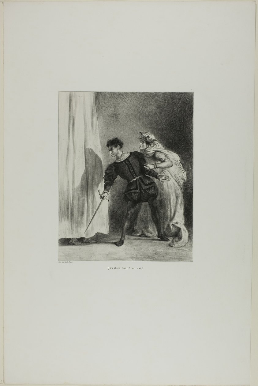 De moord op Polonius, plaat 9 uit Hamlet door Eugène Delacroix