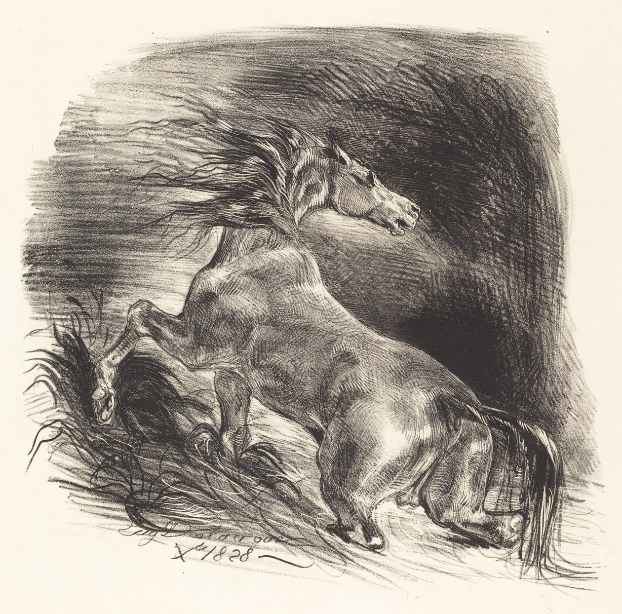 Wilde paard komt uit het water door Eugène Delacroix